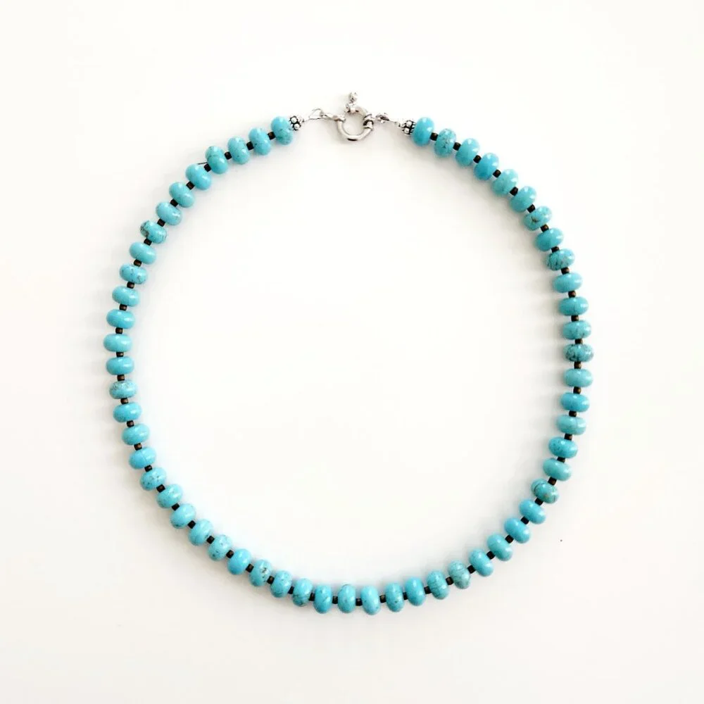 TURQUOISE NECKLACE W/ 5X8MM STONES--16" - Picture 2 of 2